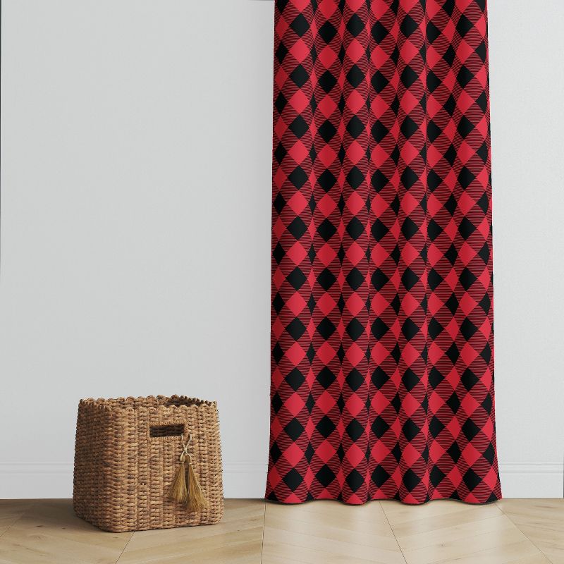 Bacati - Check Plaids Printed Red Black Cotton Printed Single Window Curtain Panel, 3 of 5