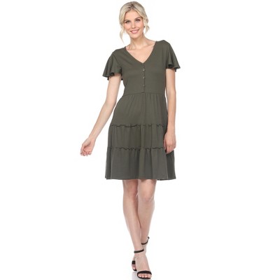 Women's Short Sleeve V-neck and Ruffle Sleeve Tiered Dress - White Mark