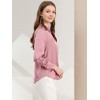INSPIRE CHIC Women's Puff Long Sleeve Point Collar Vintage Button Work Satin Shirt - 4 of 4