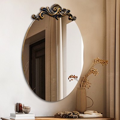 ARTLOGE 29/33/37in Large Oval Vintage Baroque Mirror with Embossed 3D Pattern Antique Frame