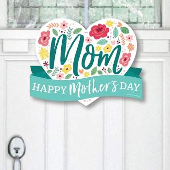 Big Dot of Happiness Colorful Floral Happy Mother's Day - Hanging Porch We Love Mom Party Outdoor Decorations - Front Door Decor - 1 Piece Sign