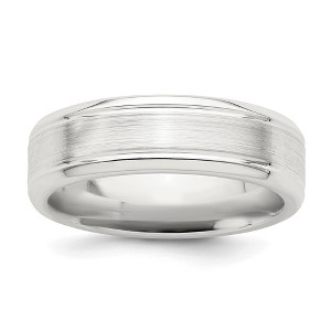 Black Bow Jewelry 6mm Sterling Silver Brushed Flat Grooved Beveled Edge Band - 1 of 4