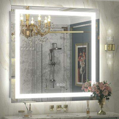 Apmir Super Bright Front & Back LED Lighted Anti-Fog Tempered Glass Bathroom/Vanity Mirror with ETL & 3-Year Warranty