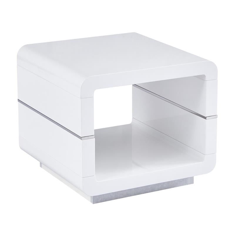 Contemporary Wood End Table with Glossy White Lacquer Finish, 1 of 3