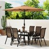 Outsunny 8 Piece Patio Furniture Set with Umbrella, Outdoor Dining Table and Chairs, 6 Chairs, Push Button Tilt and Crank Parasol, Glass Top - 2 of 4