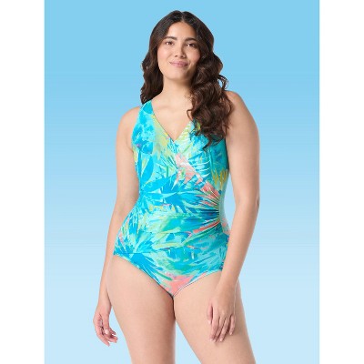 Roxanne Pleated Surplice Paradise Palm One Piece Swimsuit