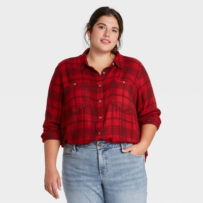 plus size red button down shirt