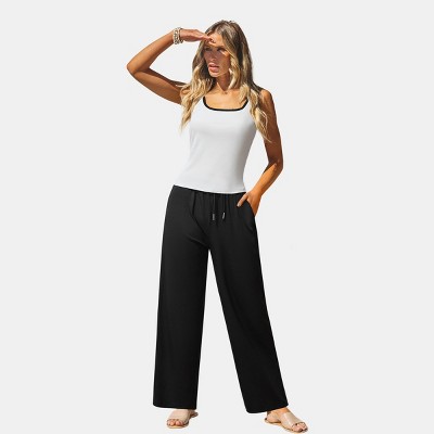 Women's Effortlessly Chic Wide Leg Pants - Cupshe-XL-Black