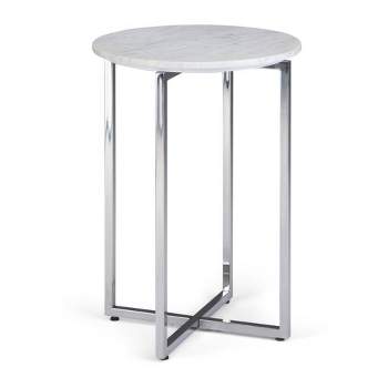 18" Farnell Contemporary Wide Metal Accent Side Table with Chrome Base White/Silver - WyndenHall