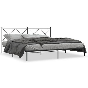 vidaXL Black Metal Bed Frame-King 76"x79.9" with Headboard and Slats-Modern Bedroom Furniture-Steel Construction-Easy Assembly - 1 of 4