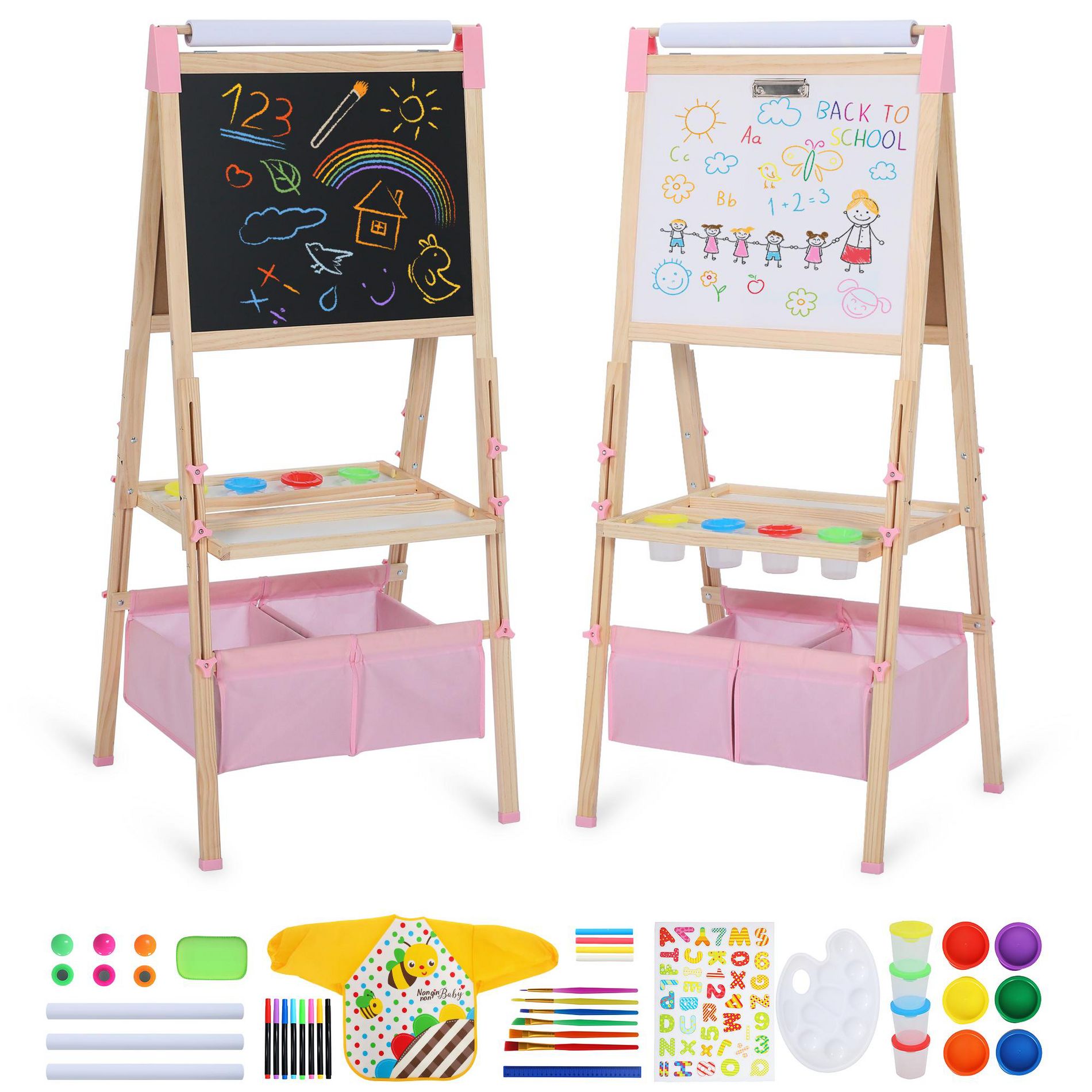 Kinder King Kids Art Easel Double-Sided Art Easel with Whiteboard and Chalkboard for Painting