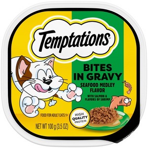 Temptations Bites in Gravy Shrimp, Salmon and Seafood Flavor Wet Cat Food - 3.5oz - 1 of 4