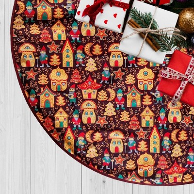 48-Inch Maroon Faux Suede Gnome Folk Christmas Tree Skirt