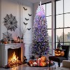 TackView Prelit Artificial Christmas Tree, Pre-Lit Snow Flocked Pencil Christmas Tree with RGB & Warm White Lights, Foldable Base - 2 of 4