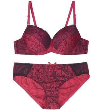 Women's Plush Ribbed Bra and Underwear Set - Colsie™ Red S