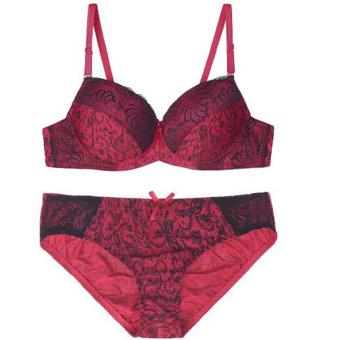 Women's Plush Ribbed Bra and Underwear Set - Colsie™ Red XS