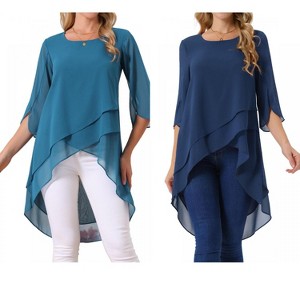 INSPIRE CHIC Women's High Low Hem Scoop Neck Asymmetrical 3/4 Sleeve Summer Top 2 Packs - 1 of 4