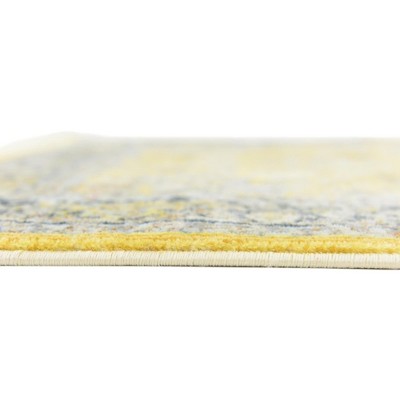 Yellow and Gray Rectangular Synthetic Easy Care Area Rug