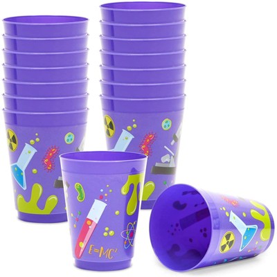 Sparkle and Bash 16 Pack Plastic Tumbler Cups for Science Birthday Party (Purple, 16 oz)