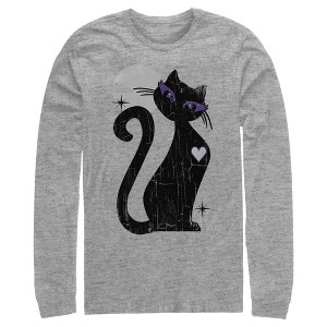 Men's Lost Gods Halloween Full Moon Black Cat Heart Long Sleeve Shirt - 1 of 4