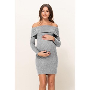 Hello Miz Women's Ribbed Off Shoulder Long Sleeve Bodycon Maternity Dress - 1 of 4