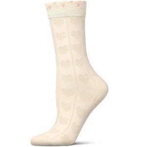 Memoi Women's Embroidered Heart Striped Crew Socks Ivory 9-11 - 1 of 2