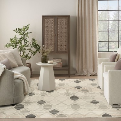 Gray and Beige Geometric Synthetic Indoor Area Rug 7'10" x 9'10"