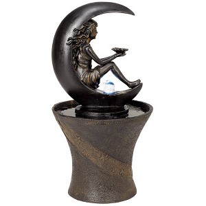 Crescent Moon 34" High Large Rustic Indoor Outdoor Decor Faux Stone Floor Fountain with Light LED Standing Outside Garden Patio Yard - 1 of 4