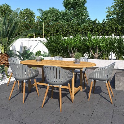 Beetley 7pc Teak Patio Dining Set with Oval Table - Amazonia