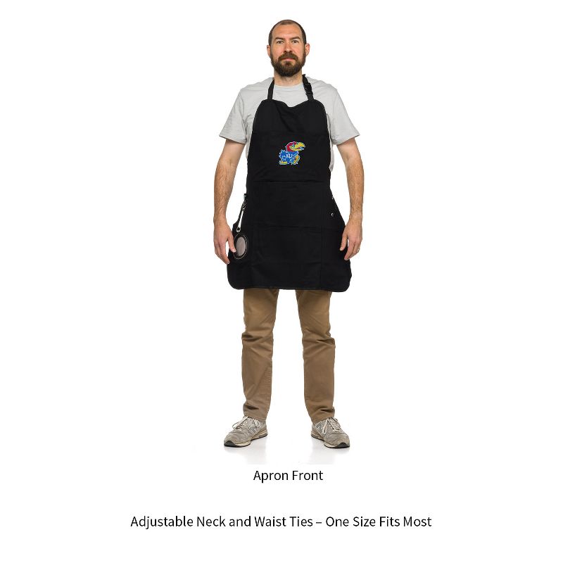 Evergreen University of Kansas Black Grill Apron- 26 x 30 Inches Durable Cotton with Tool Pockets and Beverage Holder, 4 of 6