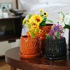KTMBDW Ceramic Planter Pot Set of 2, Modern Flowerpot with Drainage Hole and Saucer, Embossed Leaf Design Flowerpot for Patio, Garden - 4 of 4