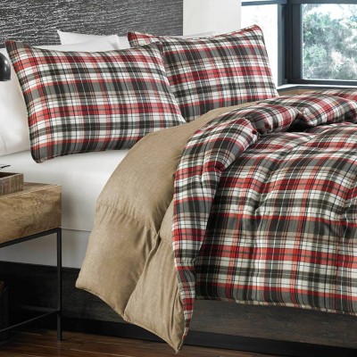 King Red Plaid Reversible Microfiber Comforter Set