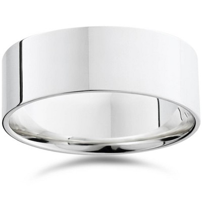 Pompeii3 8mm Flat High Polished Wedding Band 10K White Gold
