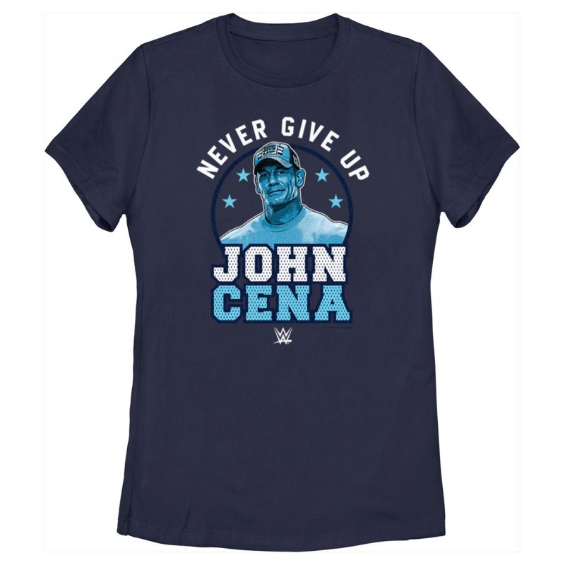 Women's WWE John Cena Never Give Up Blue Logo T-Shirt, 1 of 5