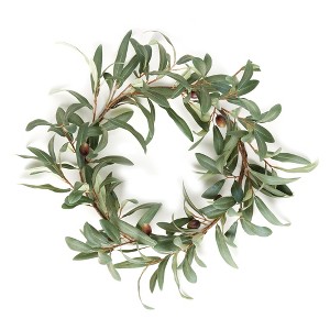 Plum & Post 16" Round Mediterranean Olive Theme Faux Accent Wreath for Doorway Decor - 1 of 3