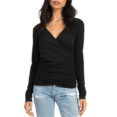 n:philanthropy Womens Mateese Wrap-Front Pullover Blouse