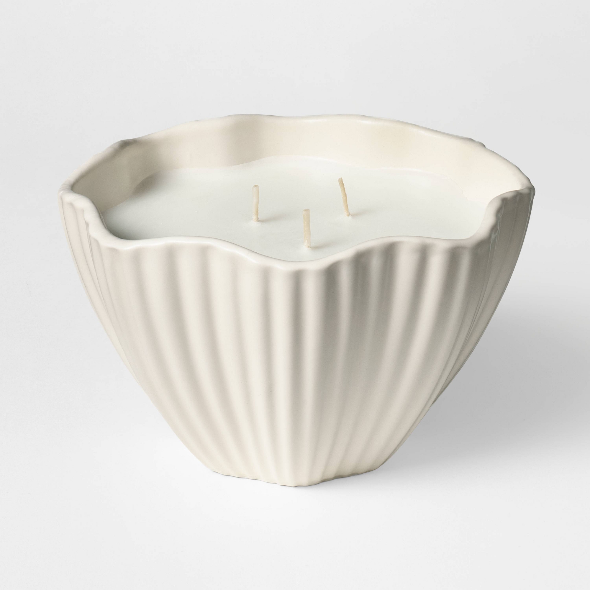 3 Wick Wavy Ribbed Ceramic Blushed Tonka Jar Candle Ivory 18oz - Threshold™ designed with Studio McGee