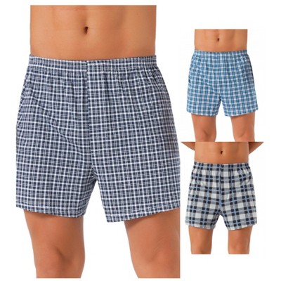 INSPIRE CHIC Men's 3 Pack Elastic Waistband Plaid Printing Boxer Shorts