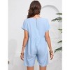 Coolmee Women's Jumpsuits V Neck Casual Summer Rolled Cuff Short Sleeve Wide Leg Short Pants High Waist Tunic Rompers with Side Pockets M Blue - 4 of 4