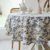 Attop Pastoral Round Tablecloth - 60 Inch Dia. - Beige Linen Table Cloth - Washable Table Cover with Dust-Proof Resistant Floral Dark Blue - 3 of 4