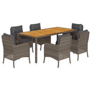 vidaXL Garden Dining Set Grey PE Rattan 6-seater Removable Covers - 1 of 4
