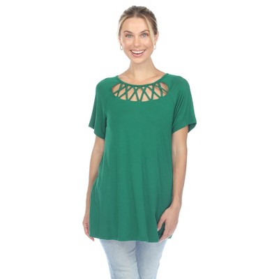 Women's Crisscross Cutout Short Sleeve Top Green Small -white Mark : Target