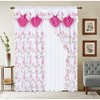 Home Mart Goods Pink White Luxury Floral Embroidery Rod Pocket Window Panel Attached Valance Satin Backing 2 Tie Backs Curtain Set (2 Panels) - 3 of 4
