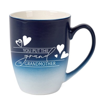 Elanze Designs You Put The Grand In Grandmother Two Toned Ombre Matte Navy Blue and White 12 ounce Ceramic Stoneware Coffee Cup Mug