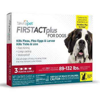 Tevra Pet FirstAct Plus Flea and Tick Treatment for Extra Large Dogs - 89 to 132lbs - 3 Doses