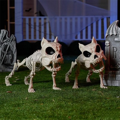 Joyfy 2 PCS 16" Halloween Poseable Animal Puppy Skeleton Decor, Dog Plastic Bones with Posable Joints for Graveyard Party Prop Decor