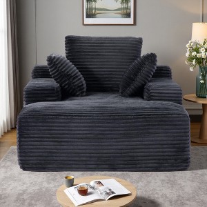 Oversized Corduroy Chaise Lounge Sofa with Pillows & Armrest - 1 of 4