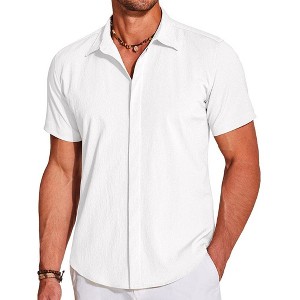 COOFANDY Men's Casual Short Sleeve Button Down Summer Beach Shirt Lightweight Textured Wrinkle Free Stretch Shirts - 1 of 1
