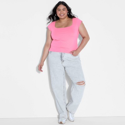 Women's Slim Fit Short Sleeve Square Neck T-Shirt - Wild Fable™