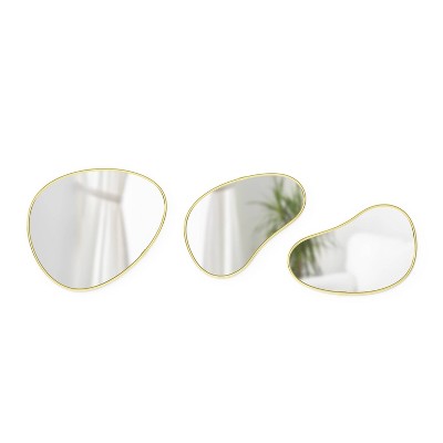 Set of 3 Whimsical Pebble Wall Mirrors in Brass Finish